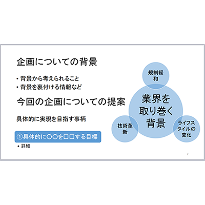 企画プレゼン資料の提案内容は 企画の 背景 にもサラッと触れる 企画書 提案書 プレゼン資料の書き方 Mugs Jp